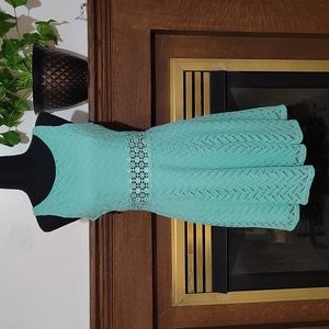 Mint Green Lace Eyelet Style Dress Junior Size 7 Sequin Hearts